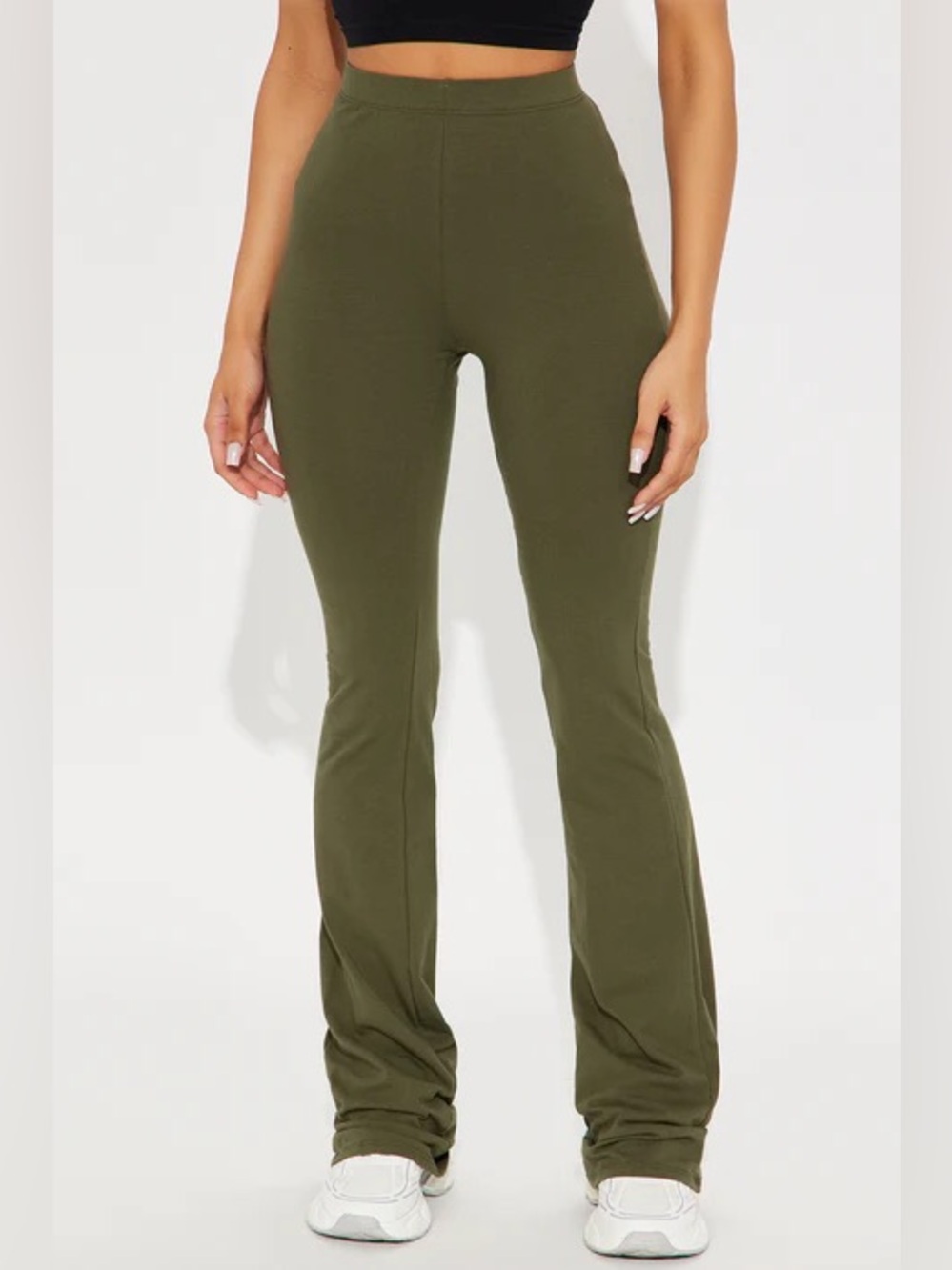 Olive Green High-Waist Flare Pants